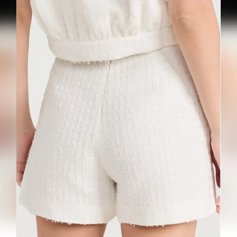 NWT$395 L'agence Ashton Bouclé Knit White Shorts Sz 6 - Picture 7 of 16